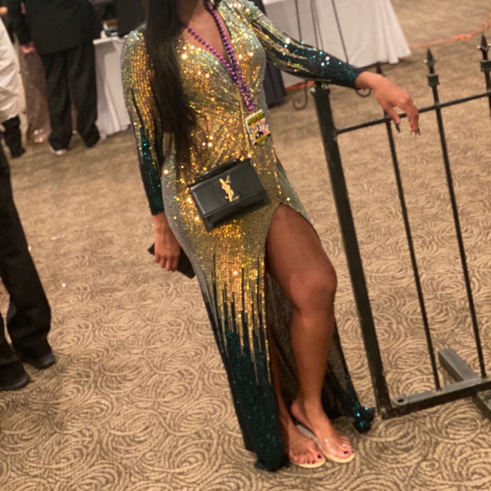 Mardi Gras prom formal floor length dress